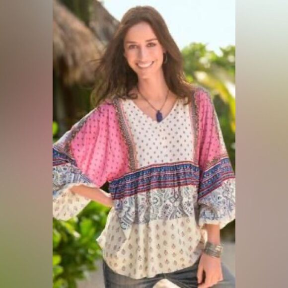 Sundance Pink and White Boho Tunic - Picture 1 of 4